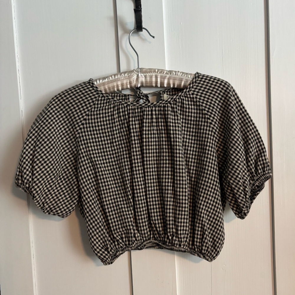 Gingham Puff Sleeve Crop Top from A Bronze Age
